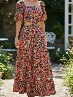 Arula Floral Puff-Sleeve Maxi Dress